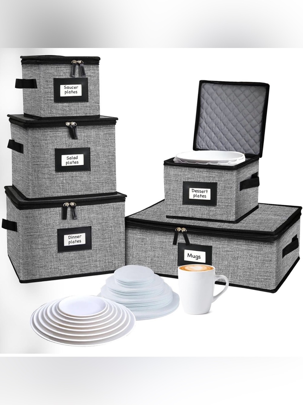 5 PACK China Storage Containers-Quilted Mug Storage and Moving Boxes for Dishes